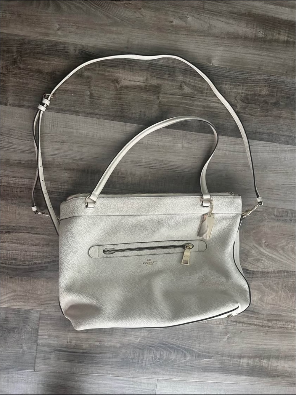 Coach Cream Pebble Leather Shoulder Tote with Crossbody Strap